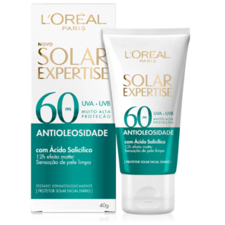 Protetor Solar Facial Antioleosidade FPS60, Controle de Oleosidade por 12h, Efeito Matte Sem Cor, Solar Expertise L'Oreal Paris, 40g
